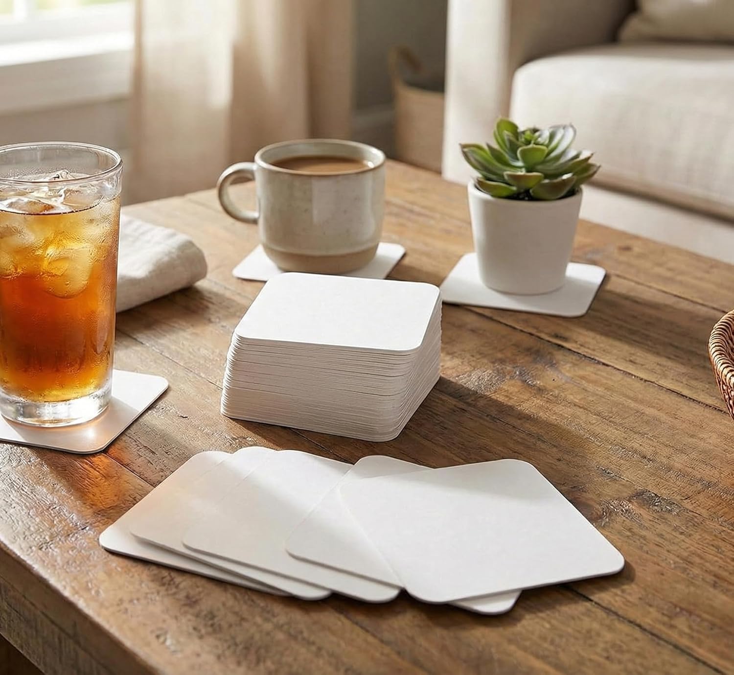 eSplanade Disposable Coaster - Made of Paper (Set of 100) - Use and Throw Reversible Coasters - Perfect for Bar, Hotel, Restaurant Purpose & Parties (White Square)